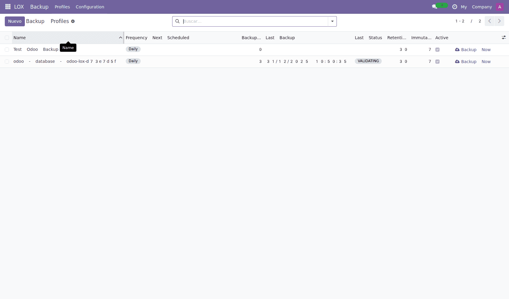 LOX Backup Odoo Dashboard
